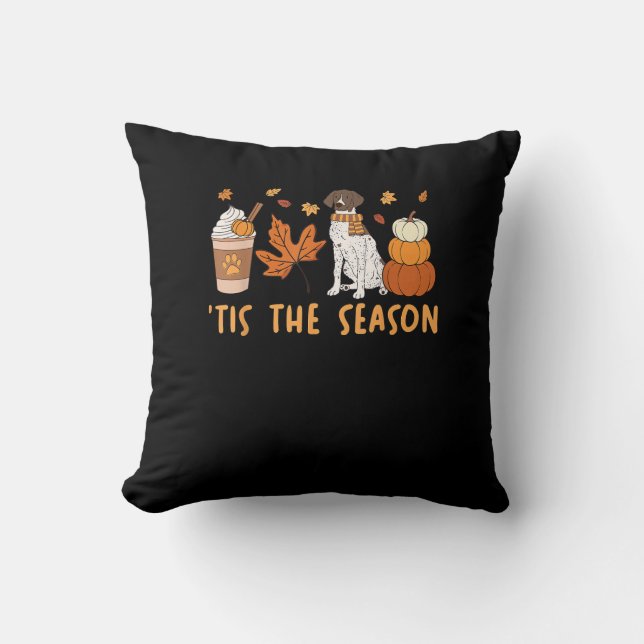 Tis The Season German Shorthaired Dog Fall Pumpkin Throw Pillow (Front)