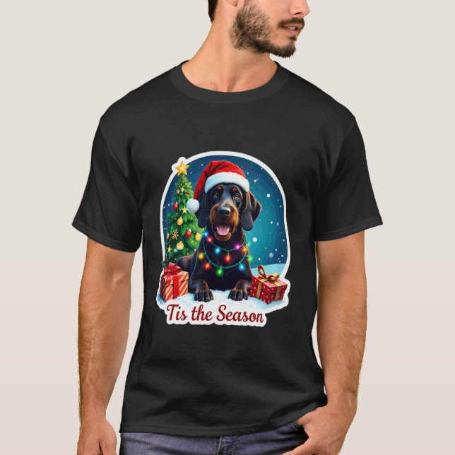 Tis The Season German Wirehaired Pointer Dog Merry T-Shirt (Front)