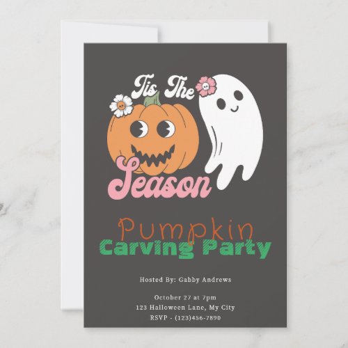 Tis The Season Ghost Pumpkin Carving Party Invitation