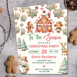 Tis The Season Gingerbread Cookie Christmas Party Invitation