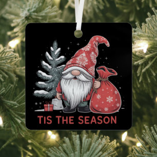 Tis The Season Gnome Christmas Holiday Winter Metal Ornament