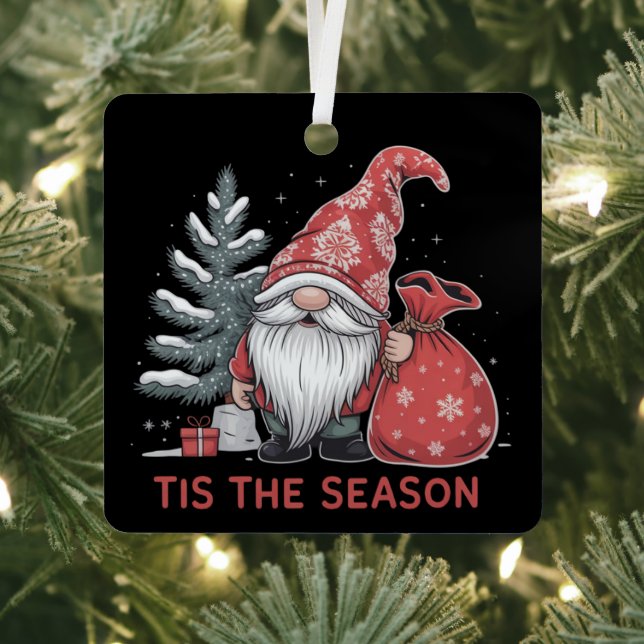 Tis The Season Gnome Christmas Holiday Winter Metal Ornament (Insitu)