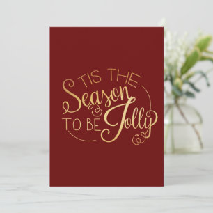 ‘‘Tis the Season” Gold Script Red Personalized Holiday Card