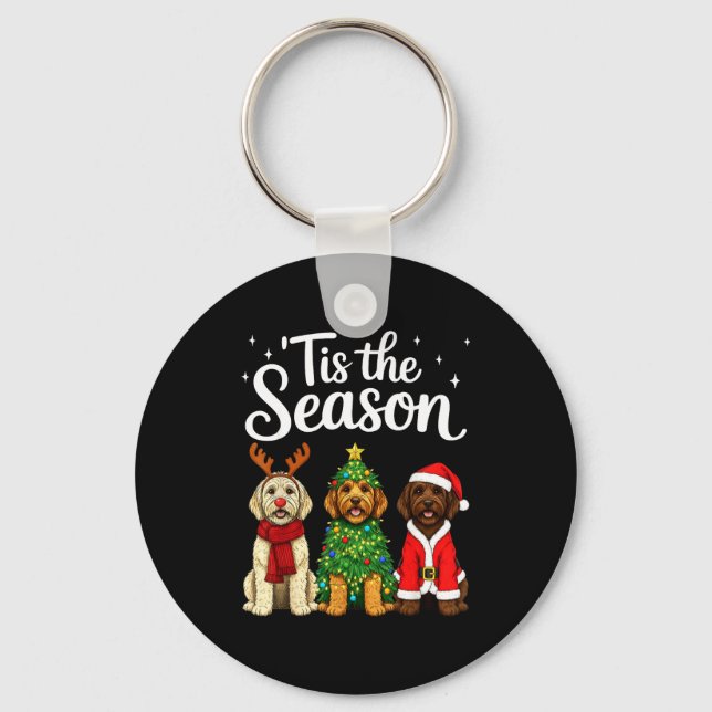 Tis The Season Goldendoodle Christmas Santa Doodle Keychain (Front)