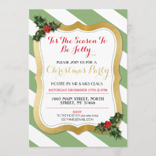 Tis The Season Green Holly Christmas Party Invite