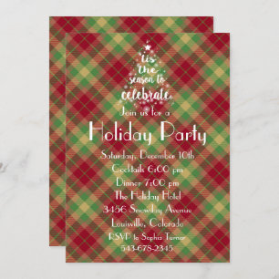 'Tis the Season Green Plaid Holiday Party Invite