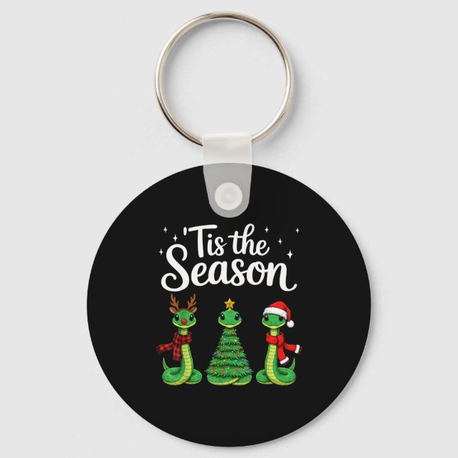 Tis The Season Green Snake Christmas Santa  Keychain (Front)