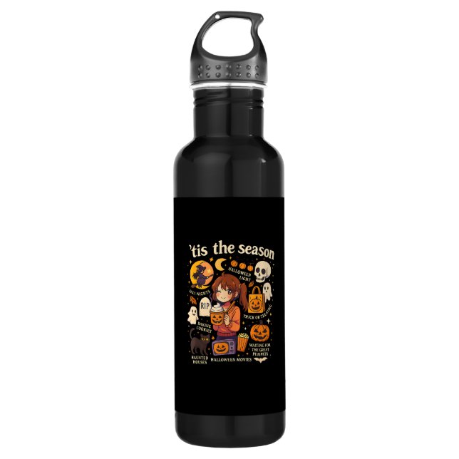 Tis The Season Halloween Anime Icons Fall Design Stainless Steel Water Bottle (Front)