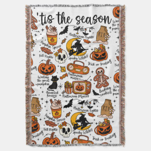 'Tis the season Halloween Doodles Throw Blanket