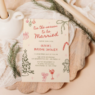 Tis The Season Hand Drawn Christmas Bridal Shower Invitation