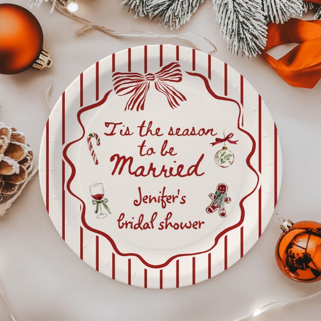 Tis The Season Hand Drawn Christmas Bridal Shower Paper Plates (Creator Uploaded)