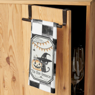 "Tis The Season Happy Halloween Checkerboard Kitchen Towel