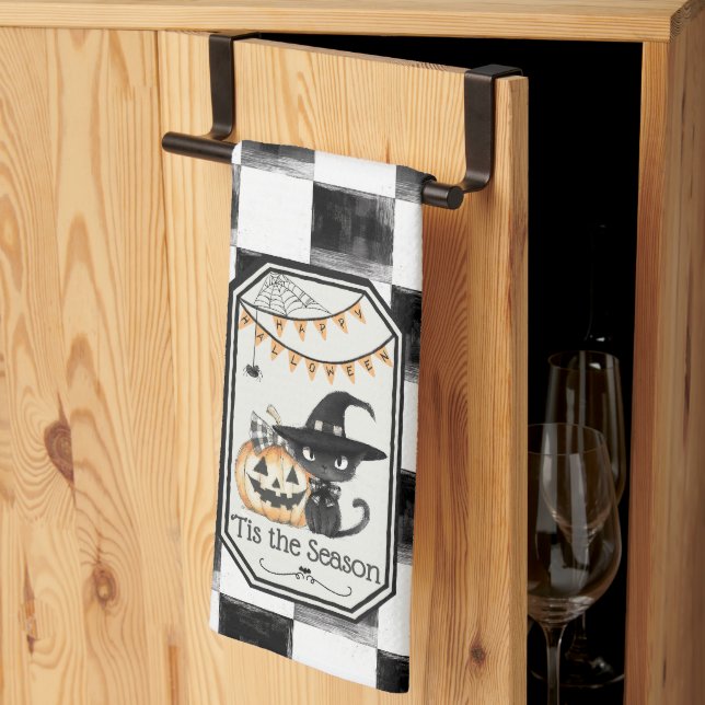 "Tis The Season Happy Halloween Checkerboard Kitchen Towel (Thirds Fold)