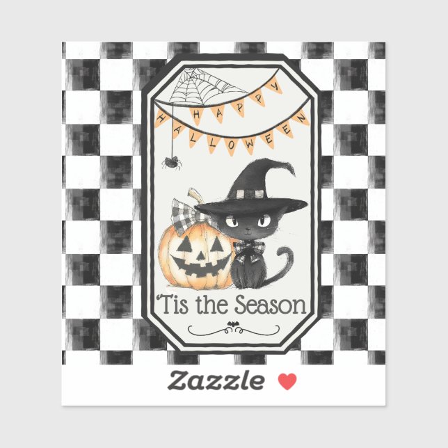 "Tis The Season Happy Halloween Checkerboard Sticker (Sheet)