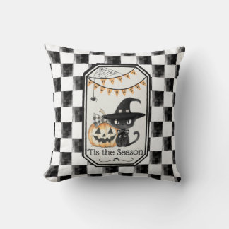 "Tis The Season Happy Halloween Checkerboard Throw Pillow