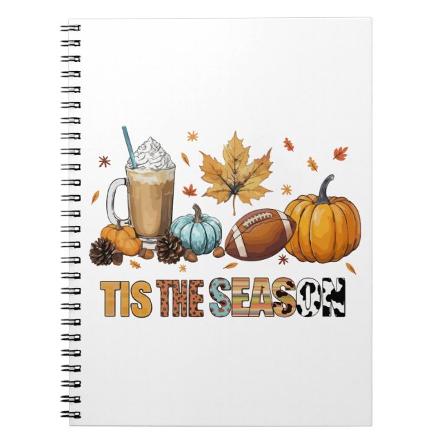 Tis the Season Herbstzeit mit Football und Kaffee Notebook (Front)