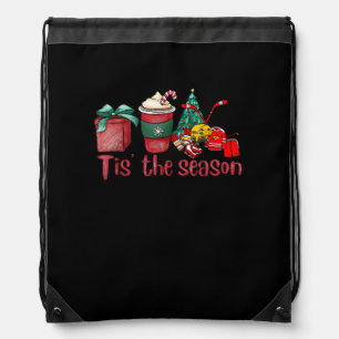 Tis The Season Hockey Christmas Coffee Santa Drawstring Bag