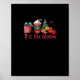 Tis The Season Hockey Christmas Coffee Santa Poster