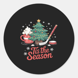 Tis The Season Hockey Coffee Tree Hockey Christmas Classic Round Sticker