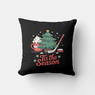 Tis The Season Hockey Coffee Tree Hockey Christmas Throw Pillow