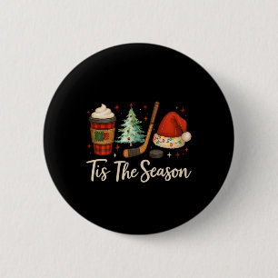 Tis The Season Hockey Coffee Xmas Tree Ice Hockey Button