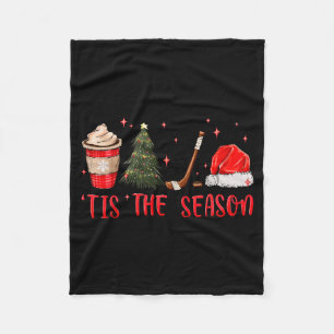 Tis The Season Hockey Coffee Xmas Tree Ice Hockey Fleece Blanket