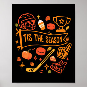 Tis The Season Hockey Fall Leaves Hello Pumpkin Ha Poster