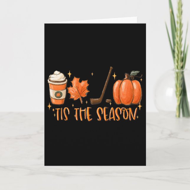 Tis The Season Hockey Latte Leaves Hello Pumpkin H Card (Front)