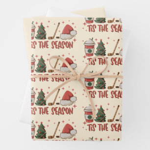 Tis The Season Hockey Winter Sports Holiday  Wrapping Paper Sheets