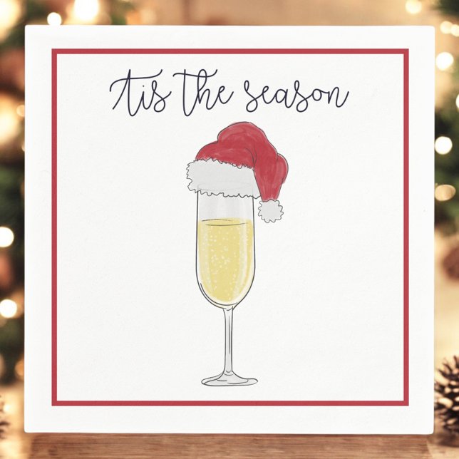Tis the Season Holiday Champagne Prosecco Border Napkins (Creator Uploaded)