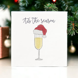 Tis the Season Holiday Champagne Santa Hat Party Napkins