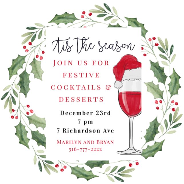 Tis the Season Holiday Cocktail Party Red Wine  Invitation (Creator Uploaded)