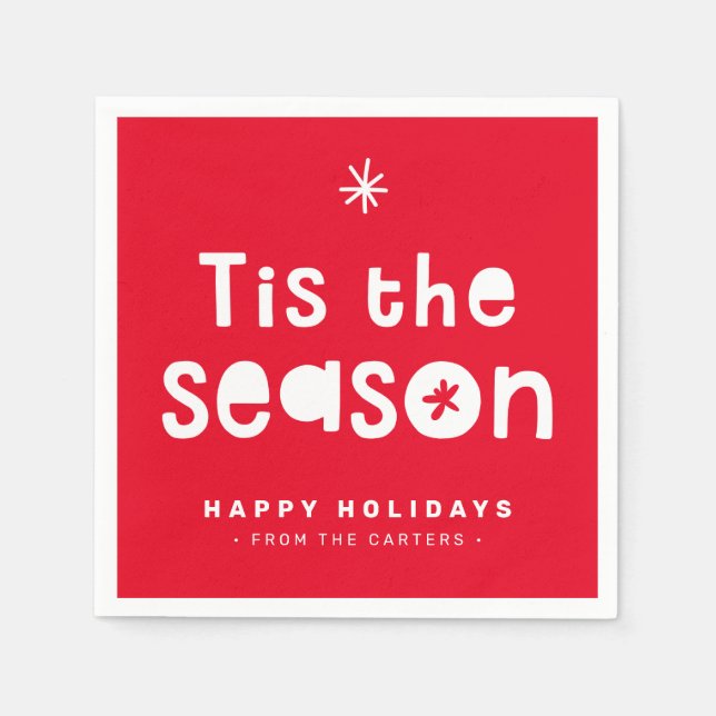 TIS THE SEASON HOLIDAY TREATS fun bold bright red Napkins (Front)