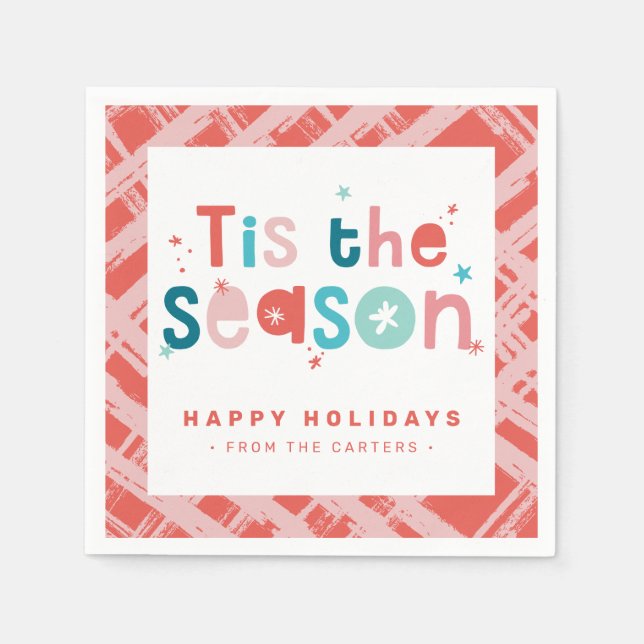 TIS THE SEASON HOLIDAY TREATS fun bold bright red Napkins (Front)
