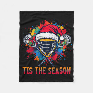 Tis The Season Lacrosse Mask Santa Hat Christmas S Fleece Blanket