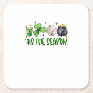Tis The Season Latte Patricks Day Baseball Square Paper Coaster