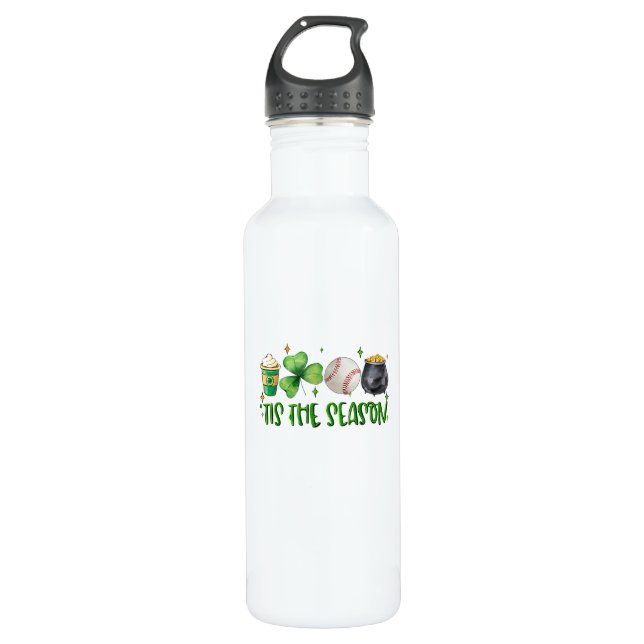 Tis The Season Latte Patricks Day Baseball Stainless Steel Water Bottle (Front)