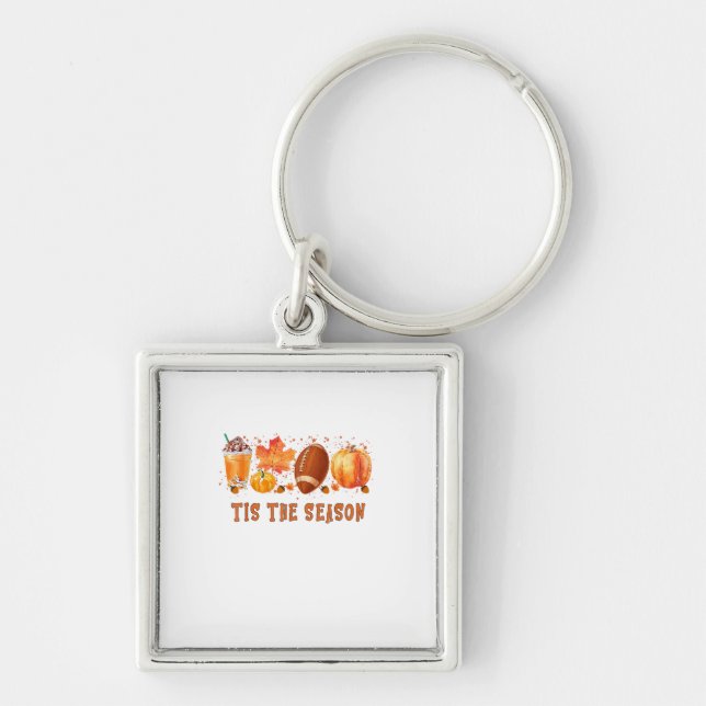 Tis The Season Leopard Football Halloween Fall Keychain (Front)