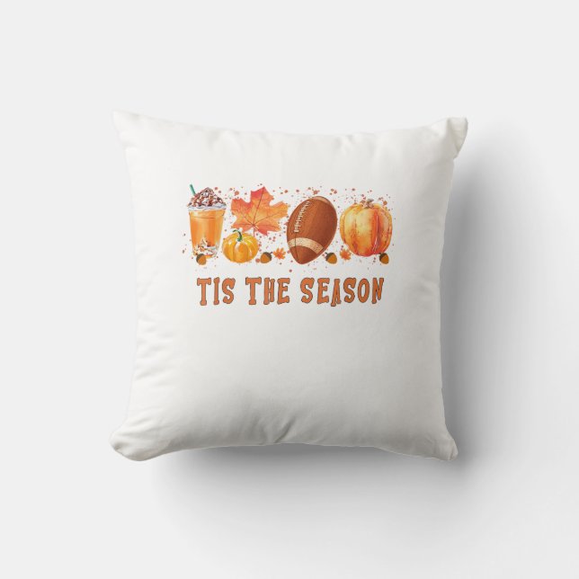 Tis The Season Leopard Football Halloween Fall Throw Pillow (Front)