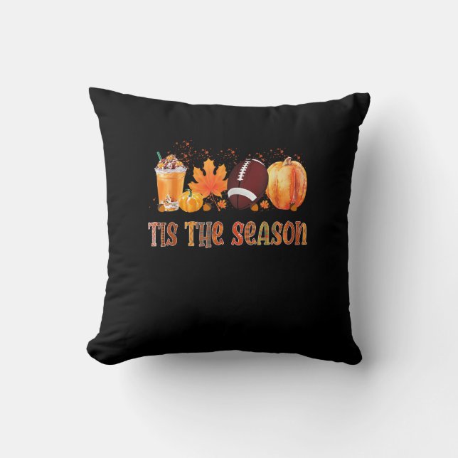 Tis The Season Leopard Pumpkin Football Halloween  Throw Pillow (Front)
