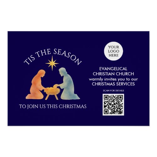 TIS THE SEASON Logo QR Church Services Christmas  Poster