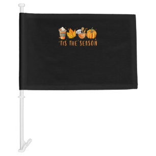 Tis The Season Lunch Lady Pumpkin Spice Fall Leave Car Flag
