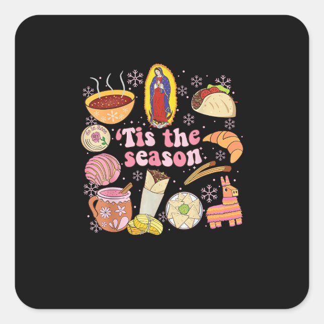 Tis The Season Mexican Christmas Holiday Square Sticker (Front)