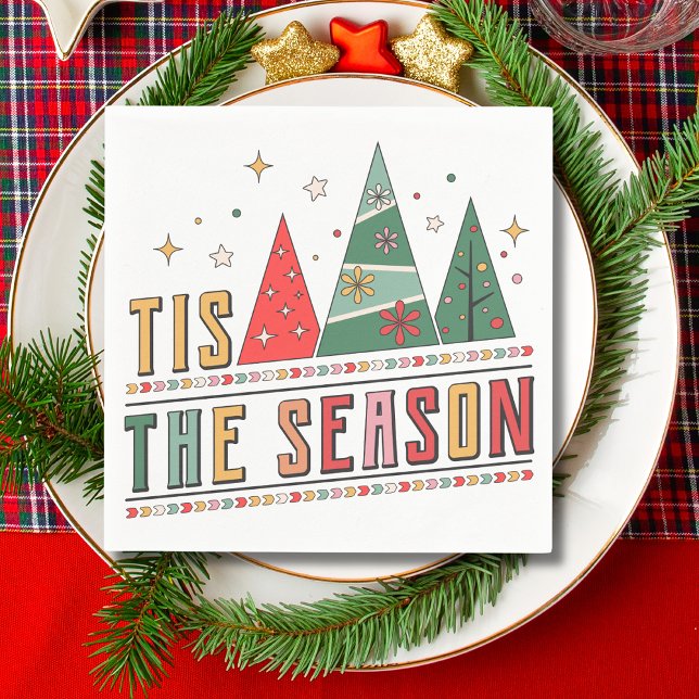 Tis The Season Modern Christmas Typography Napkins (Creator Uploaded)