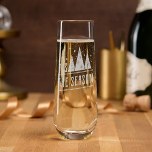 Tis The Season Modern Christmas Typography Stemless Champagne Flute