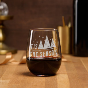 Tis The Season Modern Christmas Typography Stemless Wine Glass