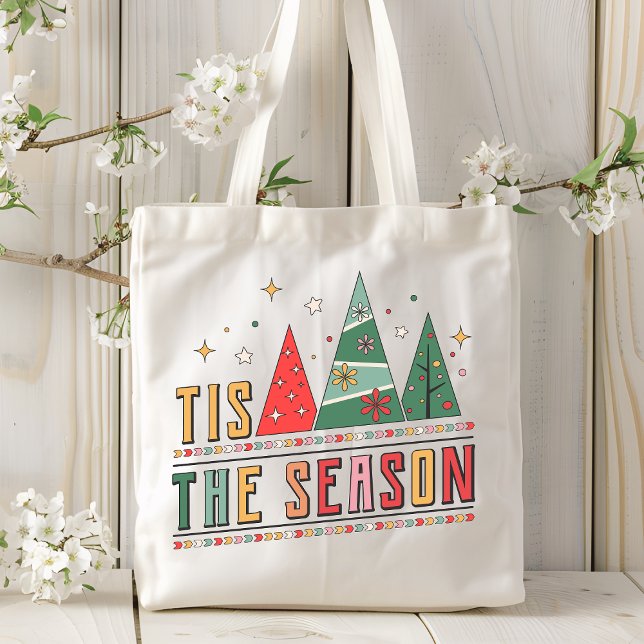 Tis The Season Modern Christmas Typography Tote Bag (Creator Uploaded)