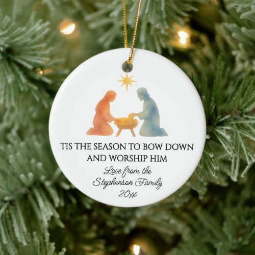 TIS THE SEASON Modern Family Photo Christmas Ceramic Ornament
