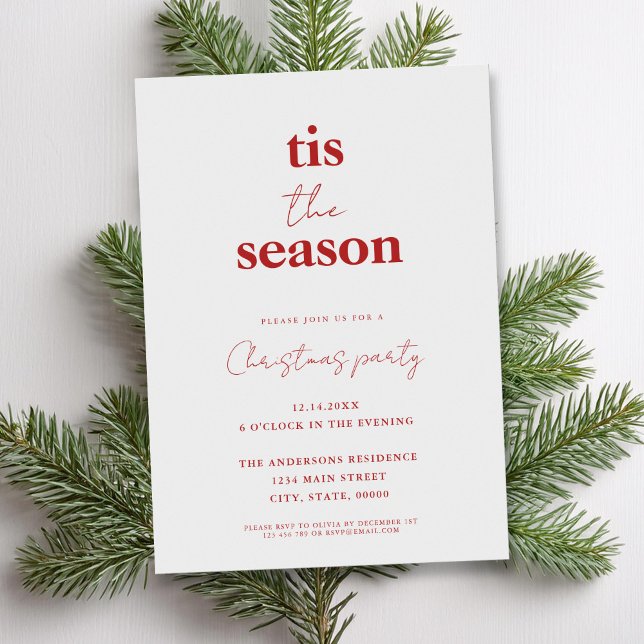 Tis The Season Modern Minimalist Christmas Party Invitation (Creator Uploaded)