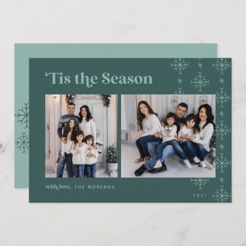 Tis the Season  Modern Snowflakes Photo Holiday Card